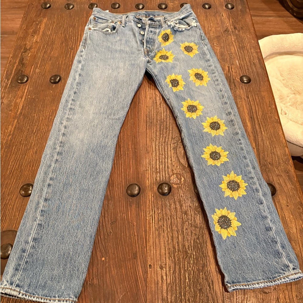 Levi's Blue Jeans with Sunflower Design
